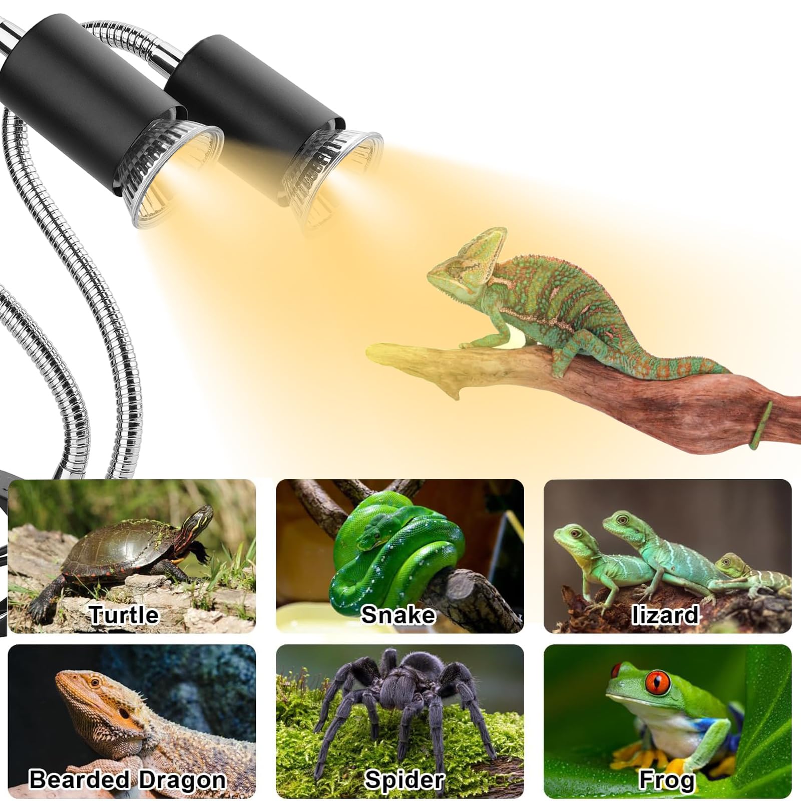 Nbiiuyige Reptile Heat Lamp, Dual-Head Uva Uvb Reptile Light, Heating Lamp With Cycle Timer, Heat Lamp For Reptiles Bearded Drag